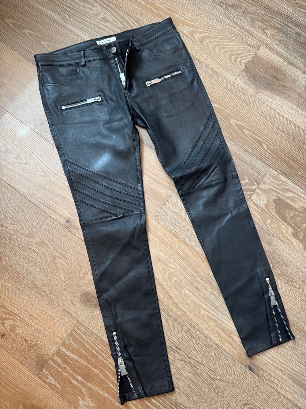 Anine Bing / Black Biker-Style Faux Leather Moto Pants / Size M